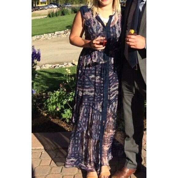 Of Two Minds Sz S Long Blue Chiffon Duca Maxi Dress from Calypso Drawstring - Picture 1 of 11